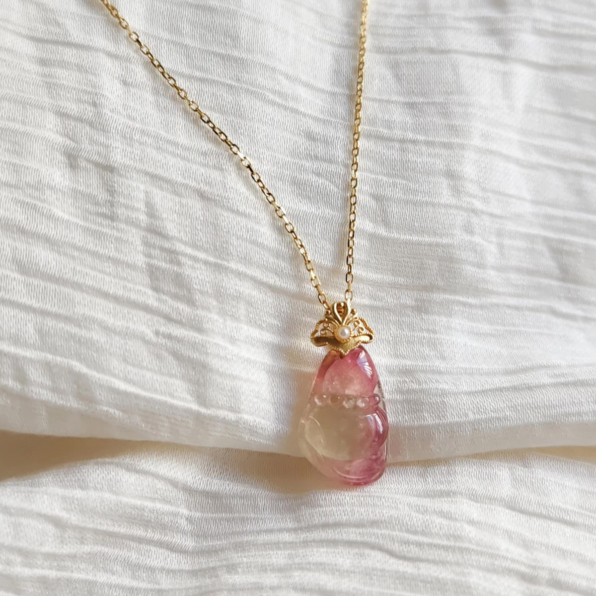 Tourmaline Gourd Necklace with Sterling Silver Chain