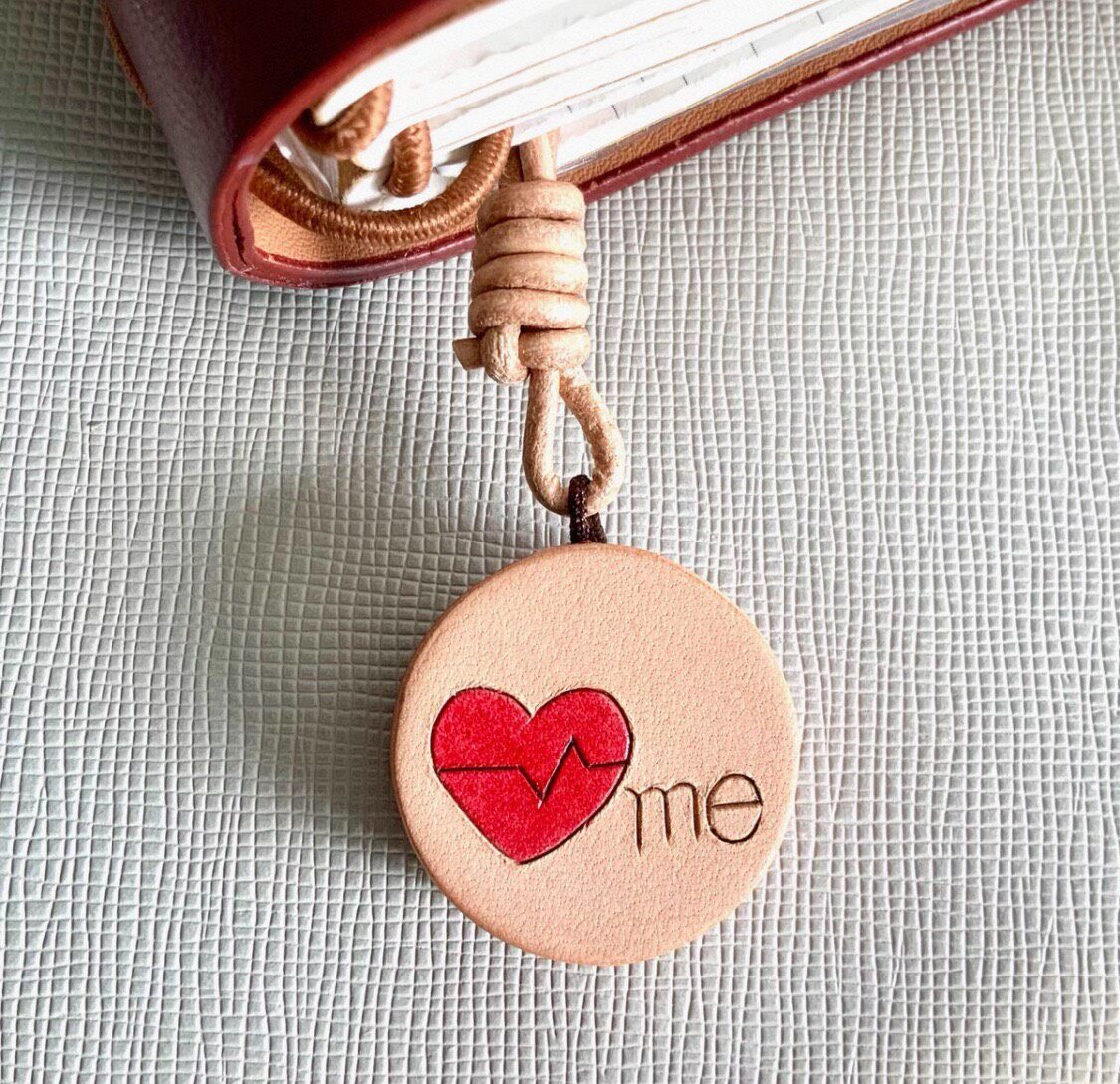 Set of Two Leather Charms: Bear and Heart Pendants for Journal, Bag, or Phone
