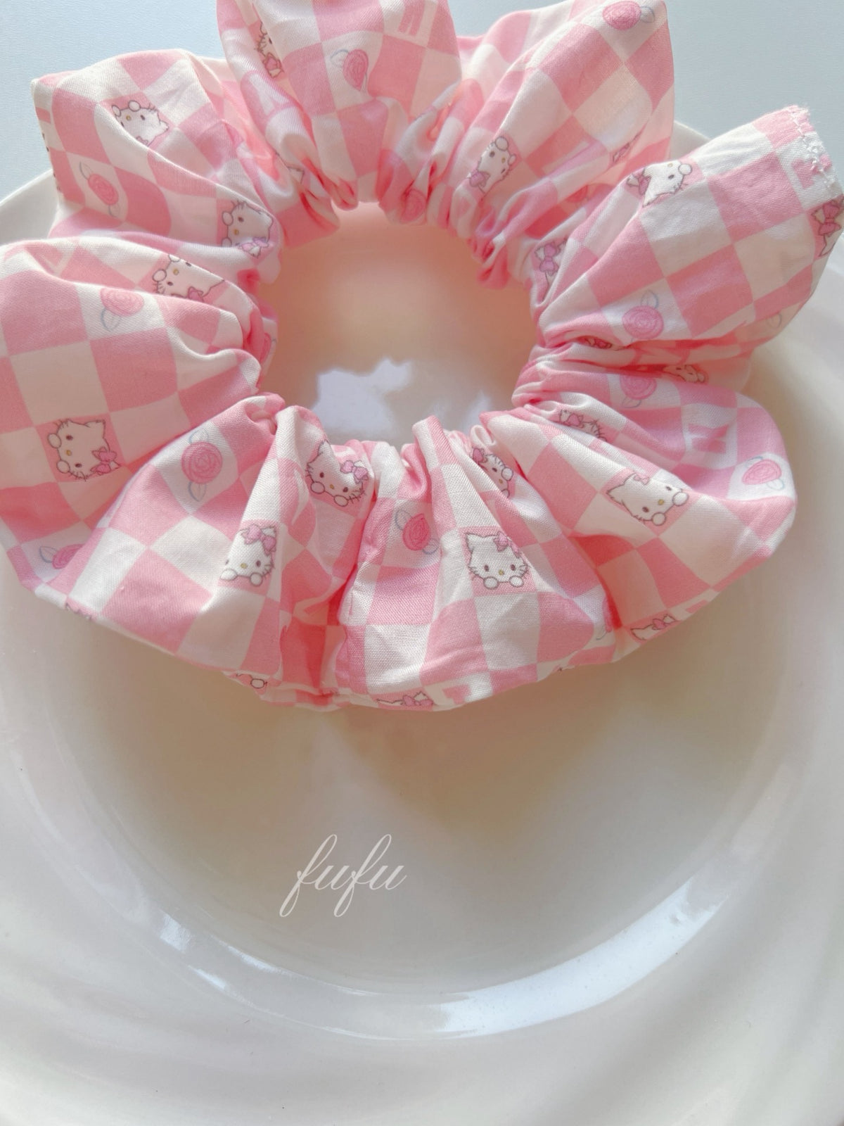 Pink Gingham Hello Kitty Handmade Scrunchie