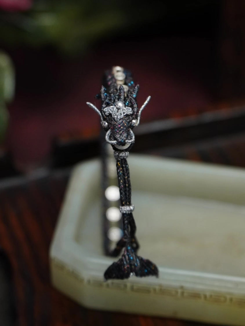 Handwoven Dragon Head Bracelet Black Waxed Thread