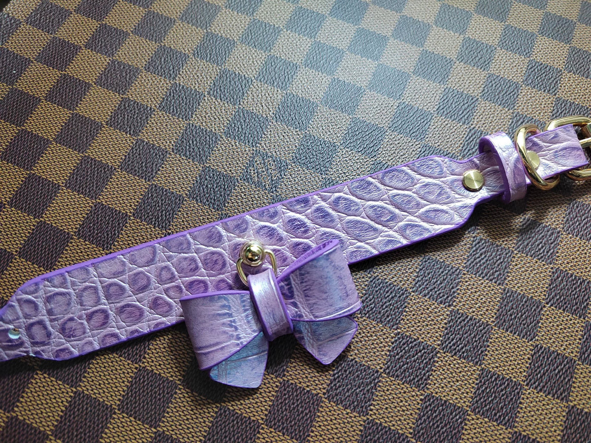 Purple Fish Scale Leather Pet Collar
