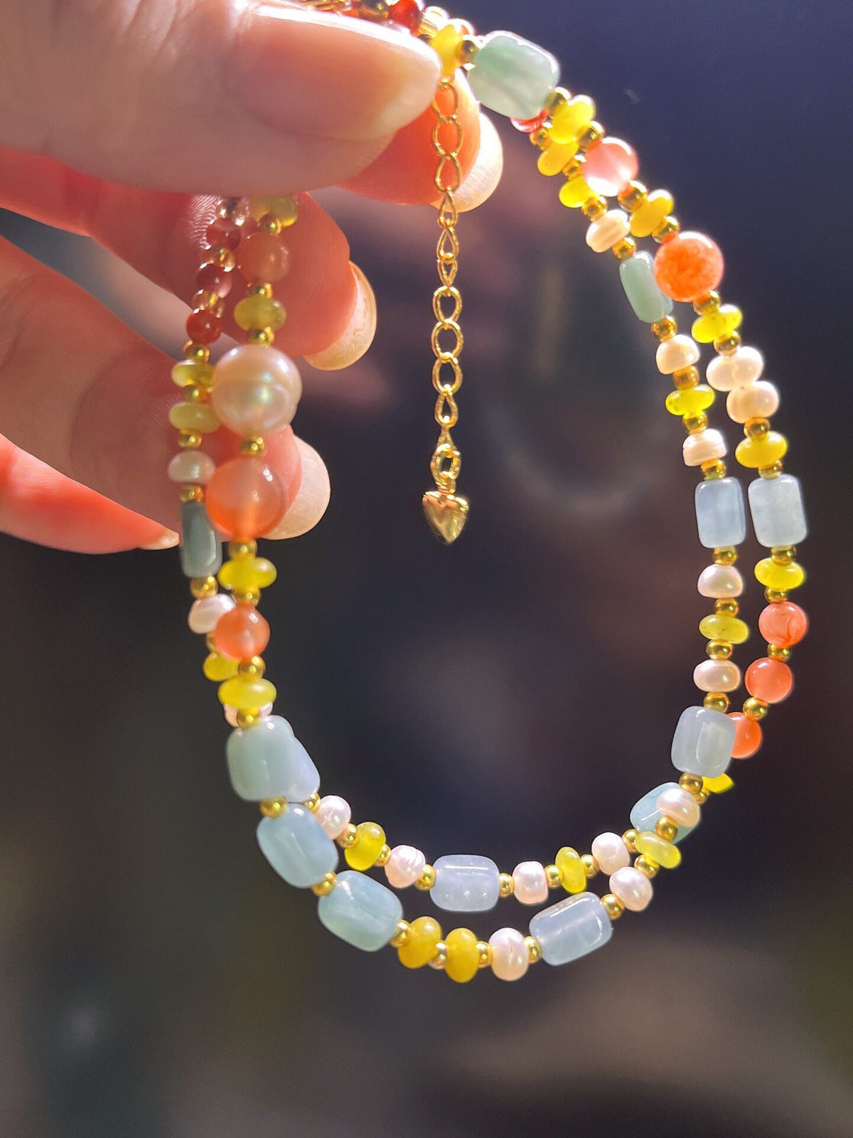 Handcrafted Multi Gemstone Pearl Necklace