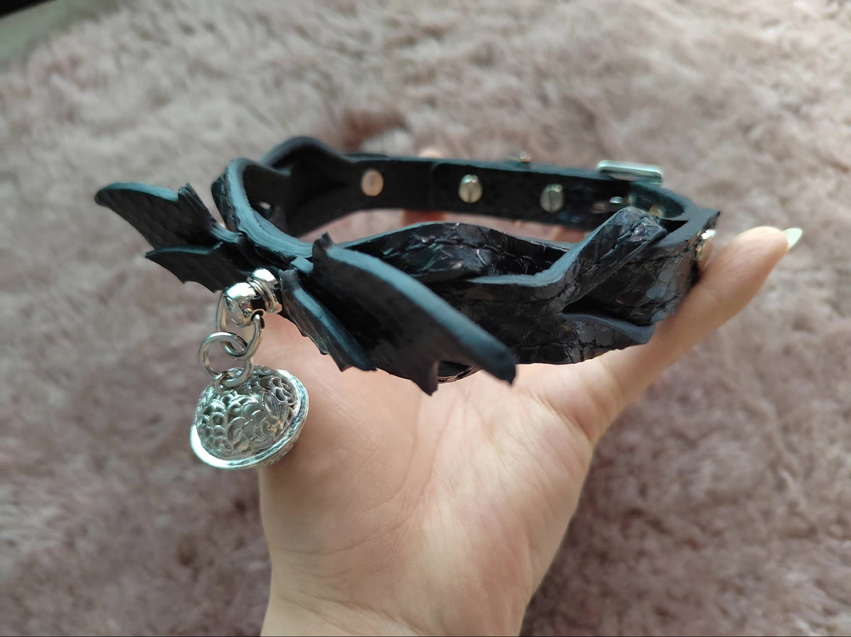 Black Snakeskin Braided Pet Collar Choker