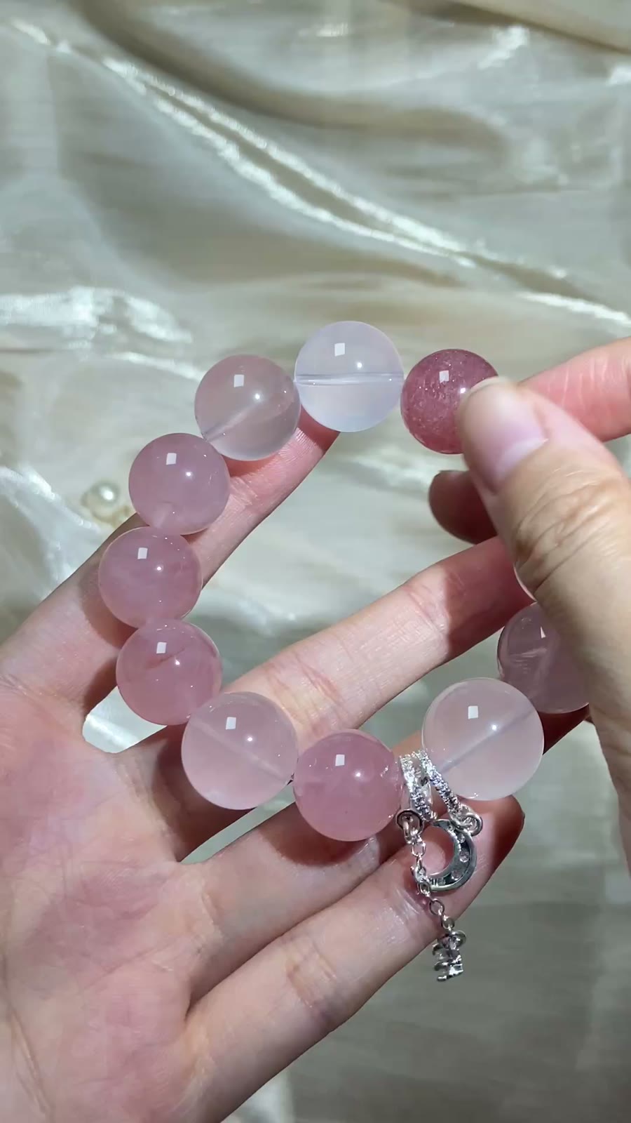 Pink Crystal Strawberry Quartz Beaded Bracelet