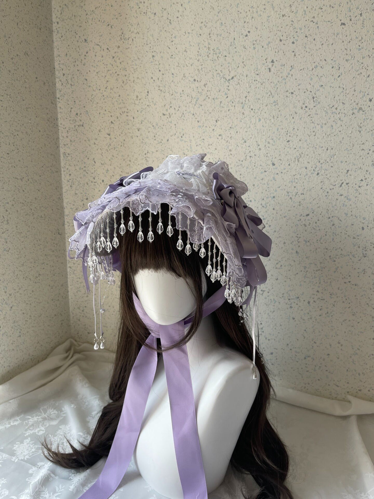 Lolita Flat Bonnet Purple White Lace