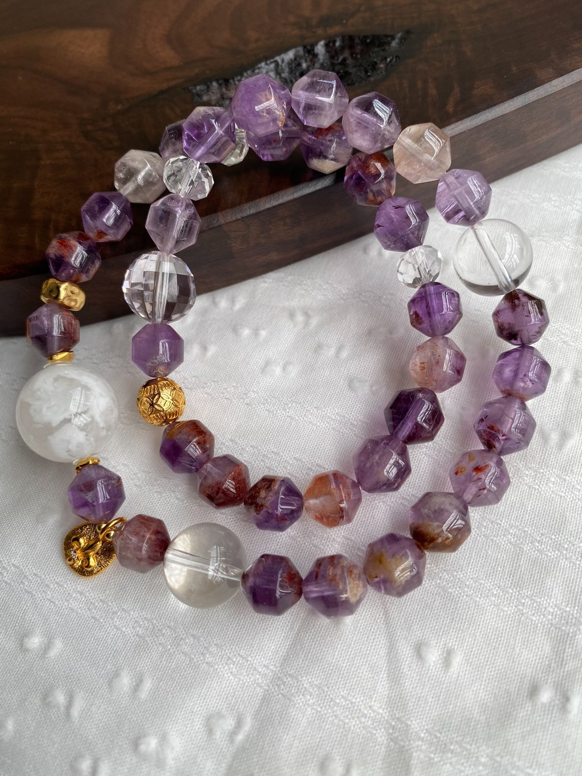 Purple Phantom Quartz Double Loop Crystal Bracelet