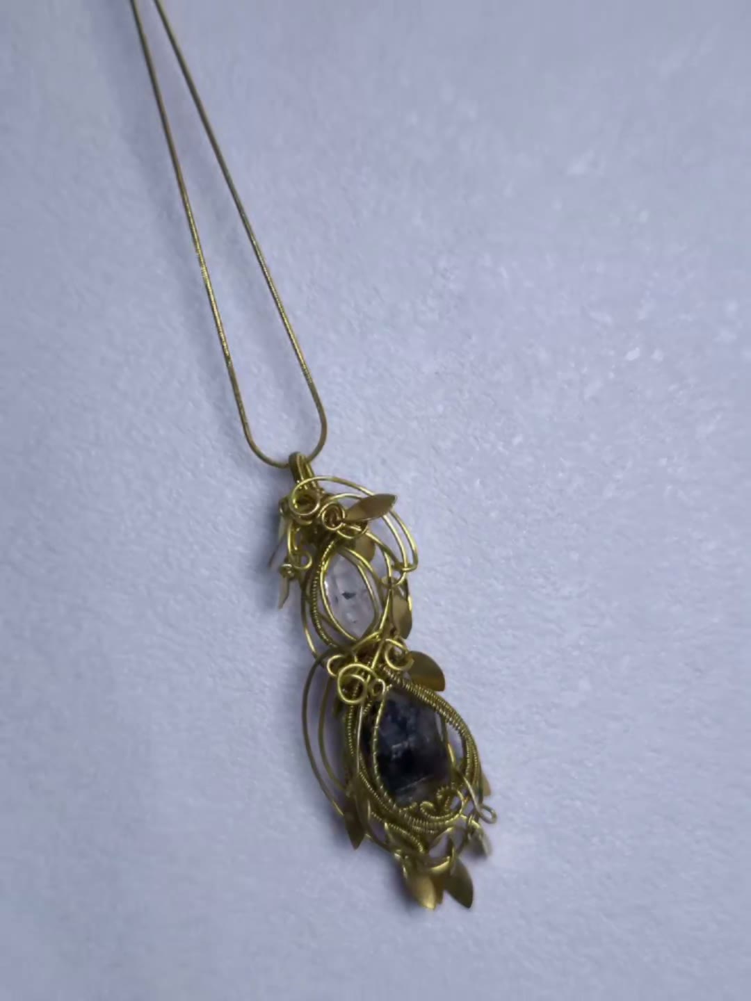 Handmade Brass Wire Wrapped Crystal Pendant Necklace