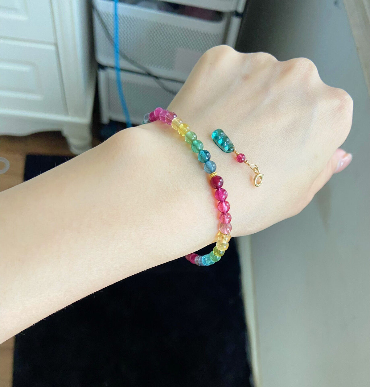 Pulsera de cuentas de turmalina arcoíris 4,6 mm