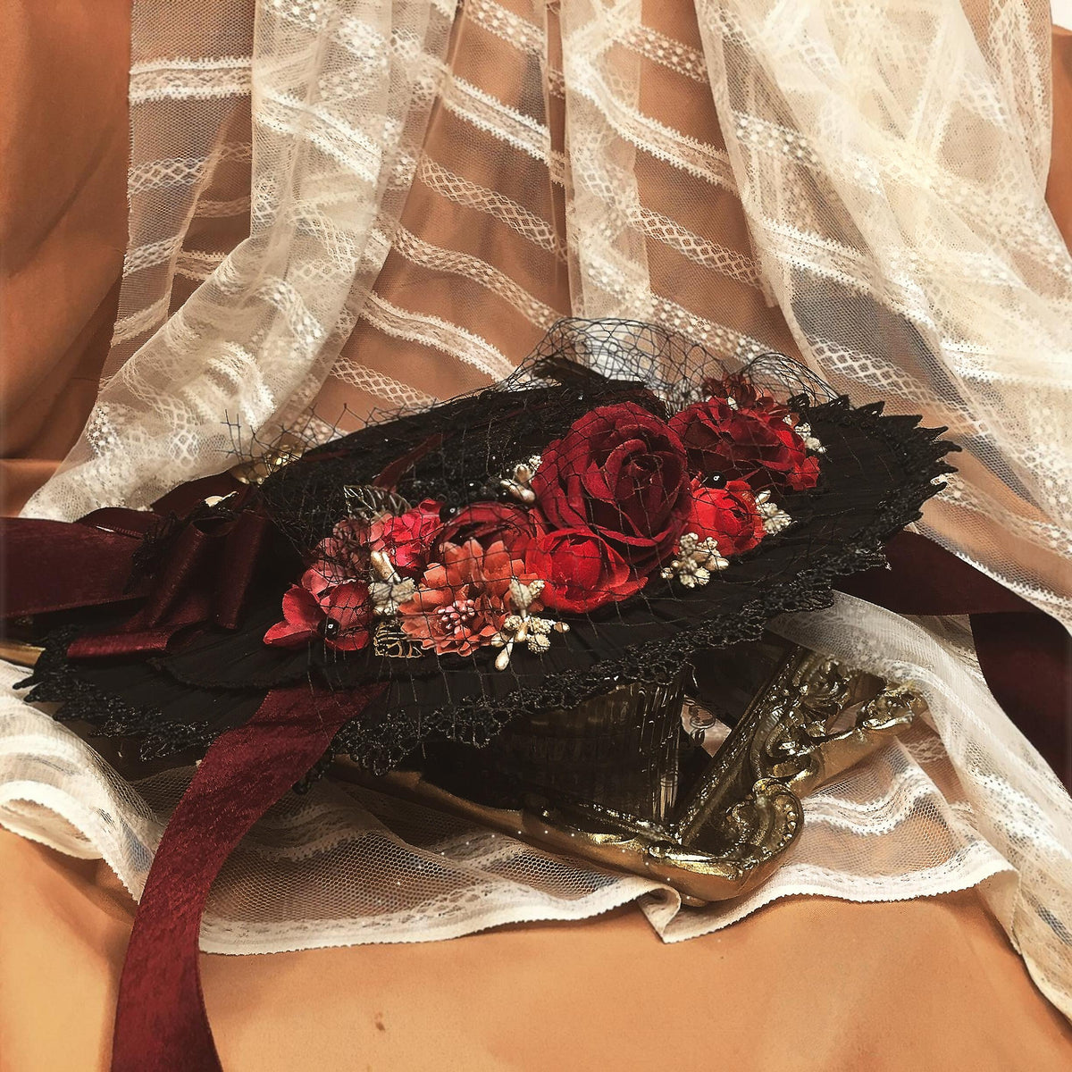 Lolita Straw Hat with Floral Trim