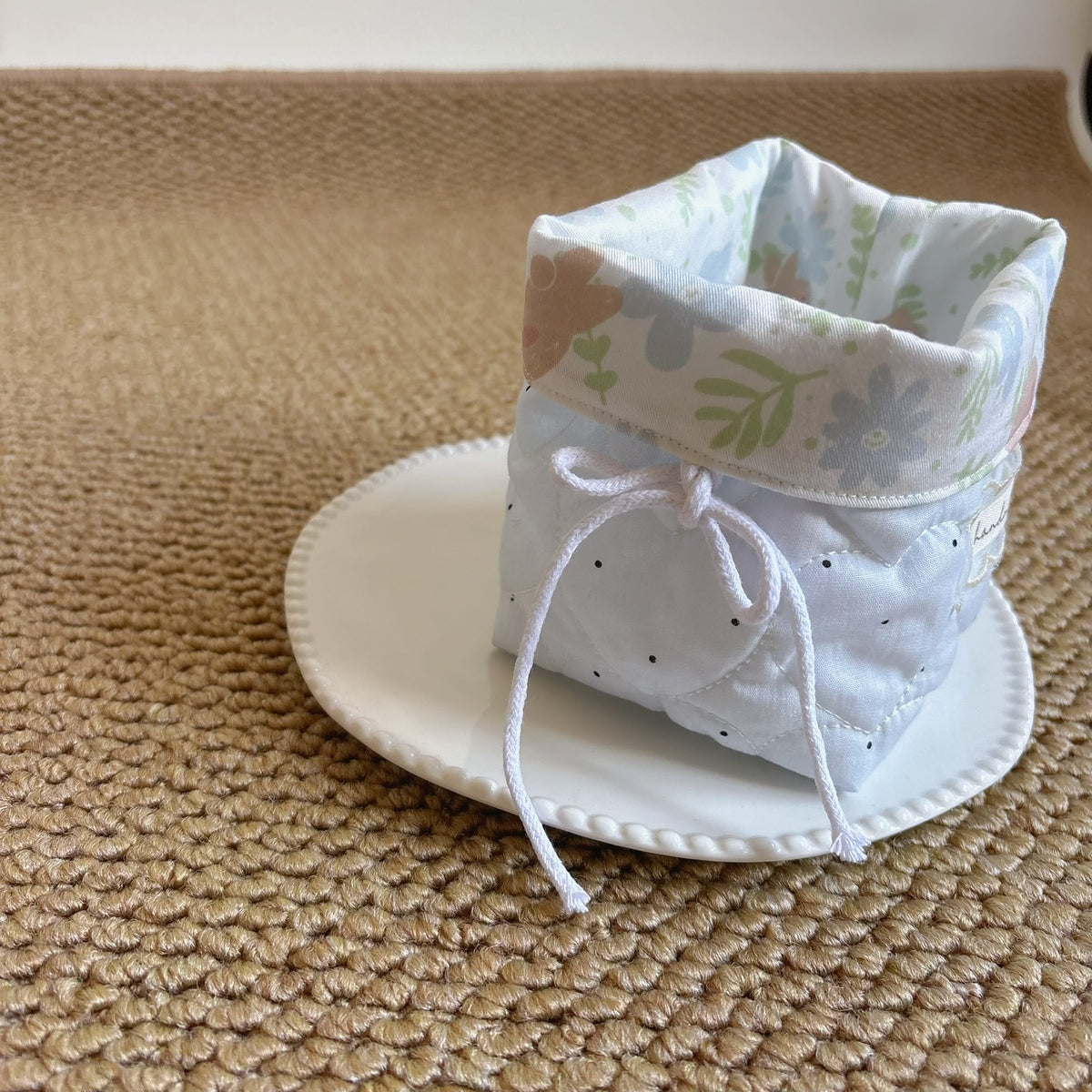 Quilted Plush Desktop Storage Cylinder with Floral Print
