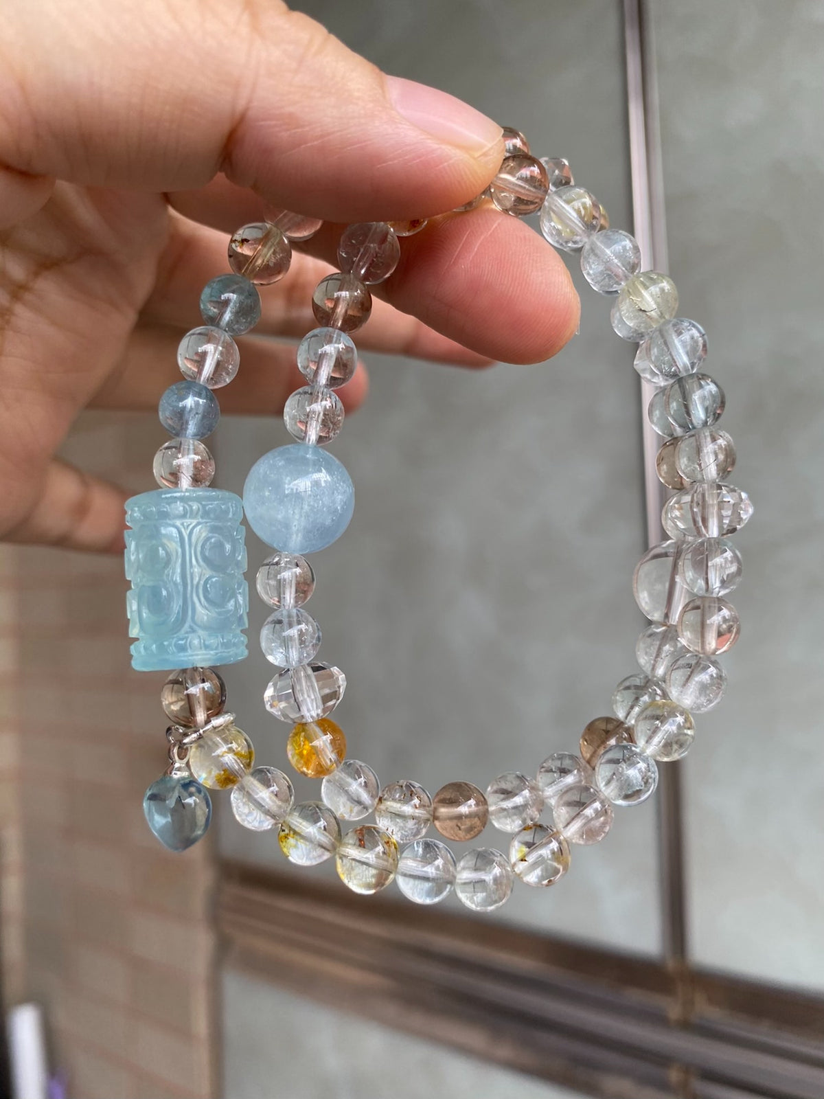 Topaz Aquamarine Quartz Double Loop Bracelet