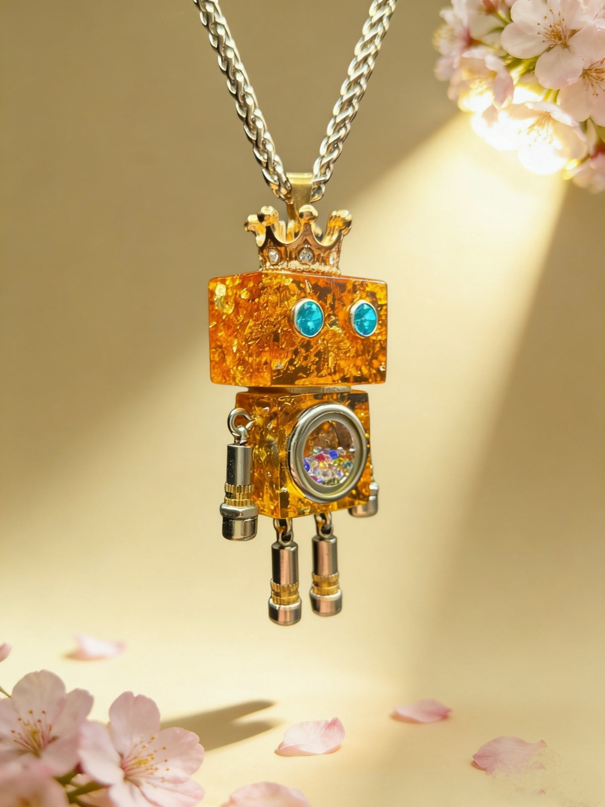 Yellow Punk Robot Pendant with Crown