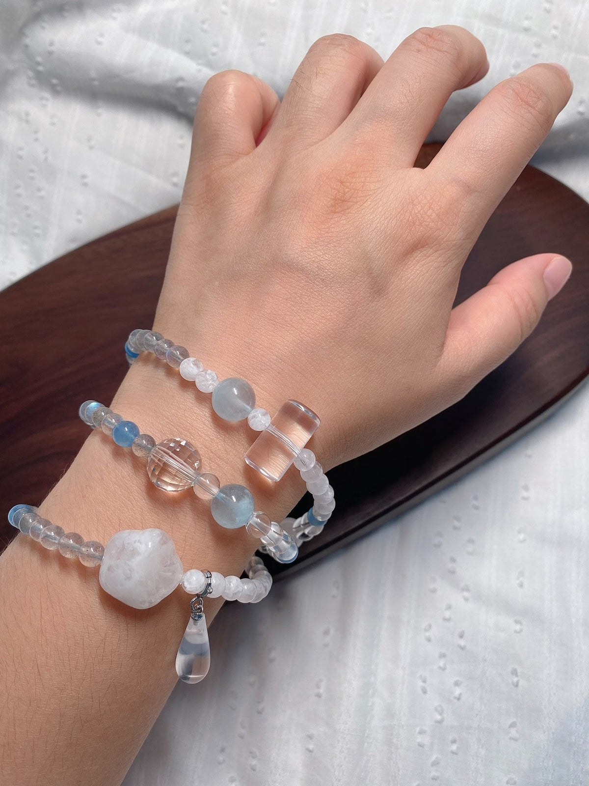 Natural Stone Triple Wrap Crystal Bracelet