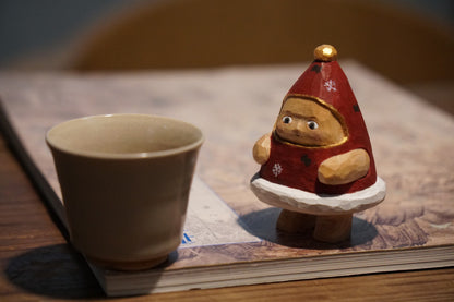 Hand-Carved Linden Wood Santa Hat Figure, 8 cm