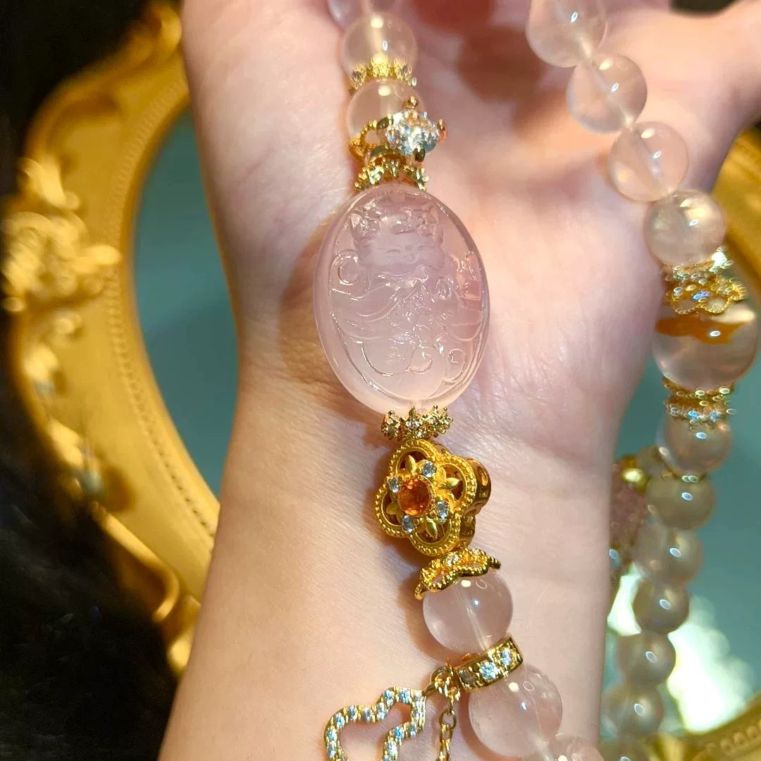Natuurlijke Roze Kwarts Vos Armband met dubbele wikkel