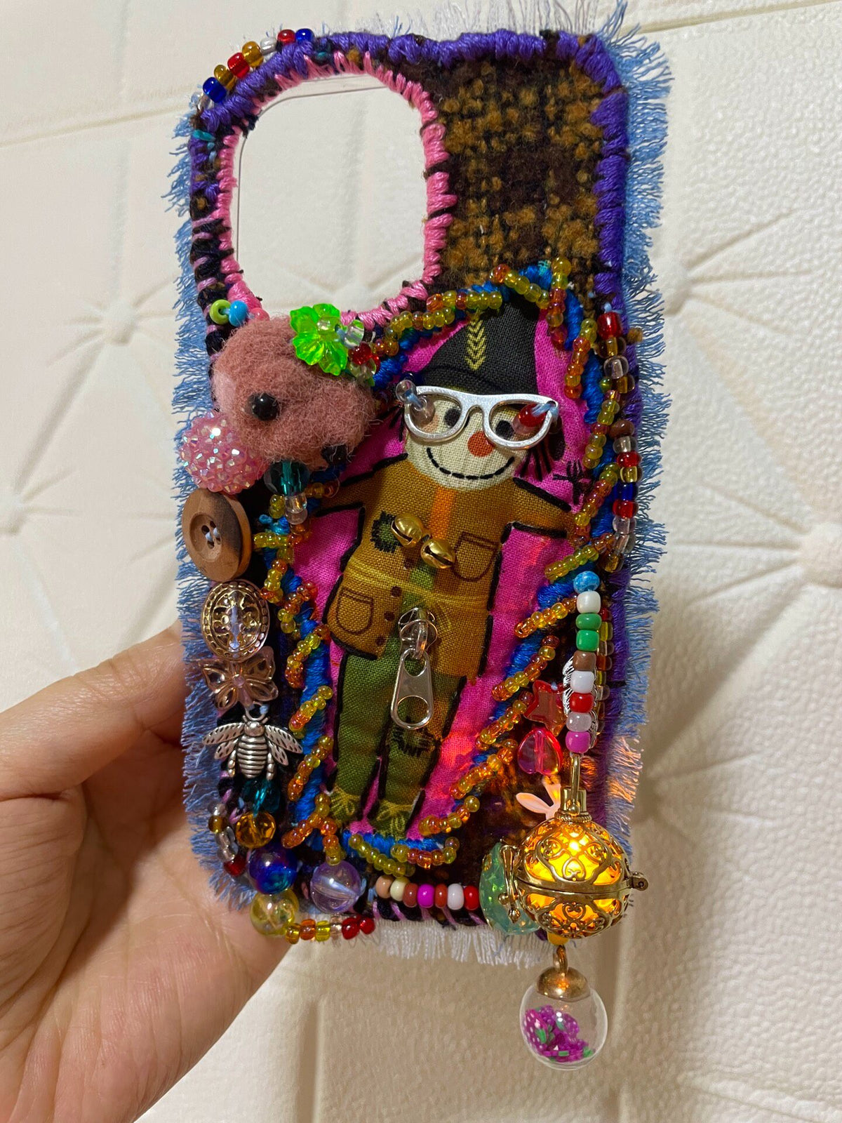 Handcrafted Patchwork Phone Case with Beadwork