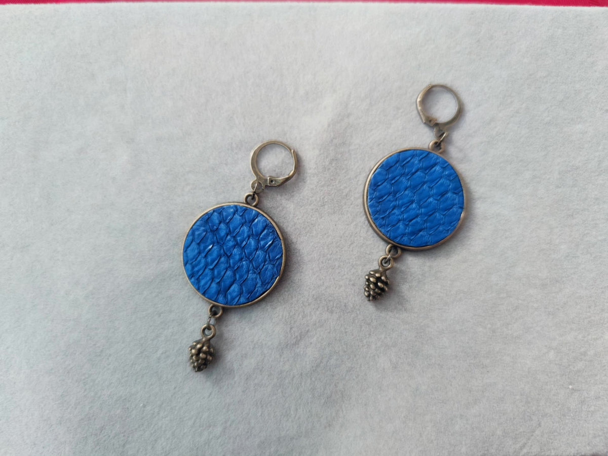 Klein Blue Snakeskin Circle Dangle Earrings