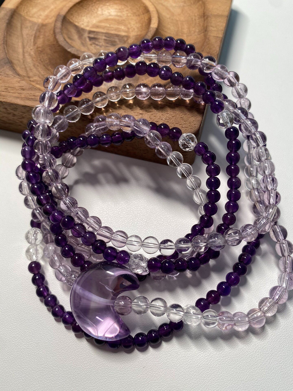 Ensemble de bracelets enroulés en améthyste et quartz transparent