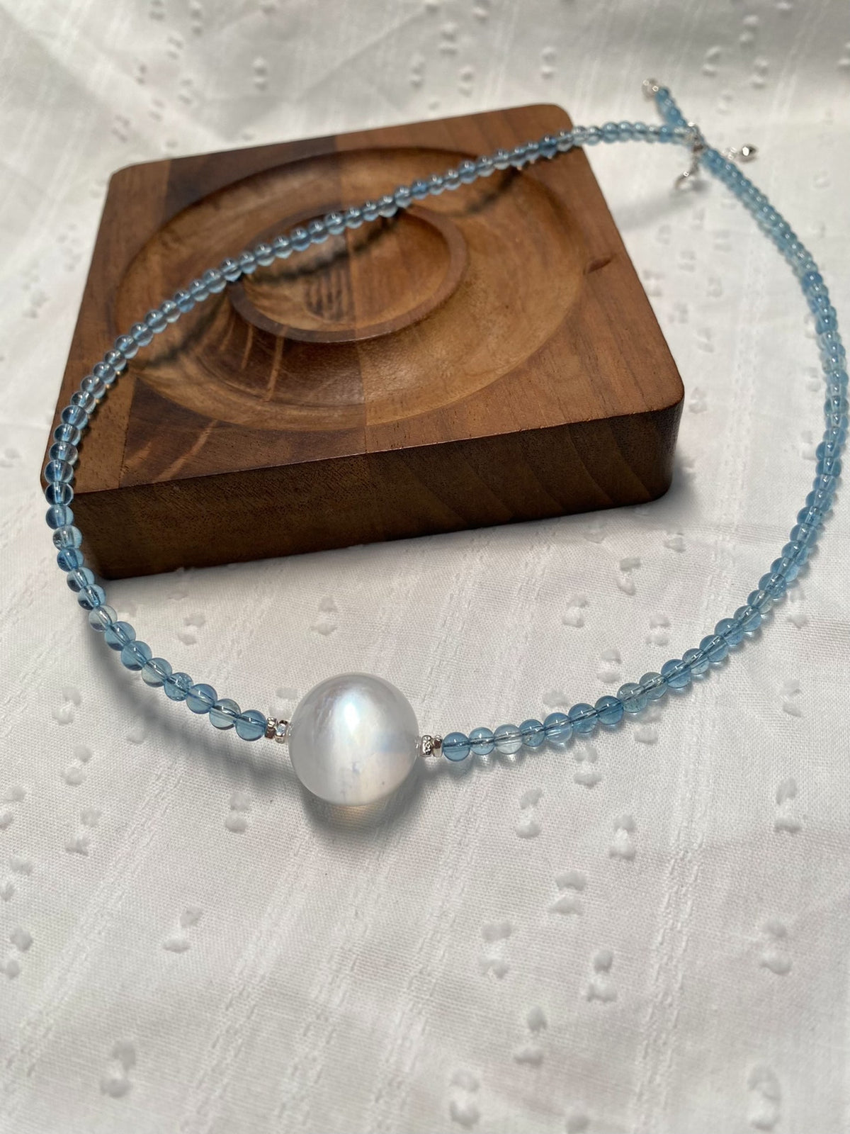 Aquamarine Blue Moonstone Beaded Necklace