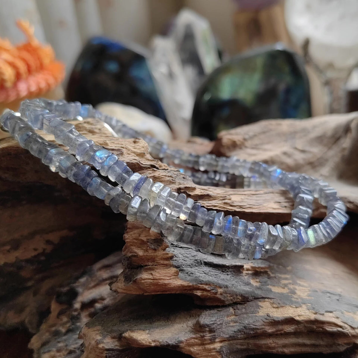 Gray Moonstone Labradorite Collarbone Necklace