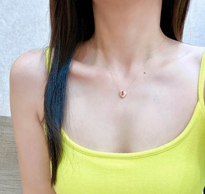 18k Gold Heart Pendant with Marquise-Cut Pinkish-Red Gemstone