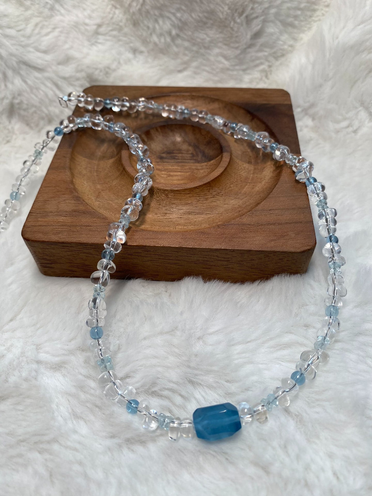 White Crystal Aquamarine Necklace Silver Clasp