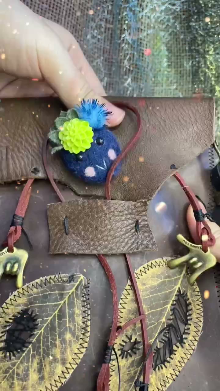 Handmade Leather Crossbody Bag with Applique Face