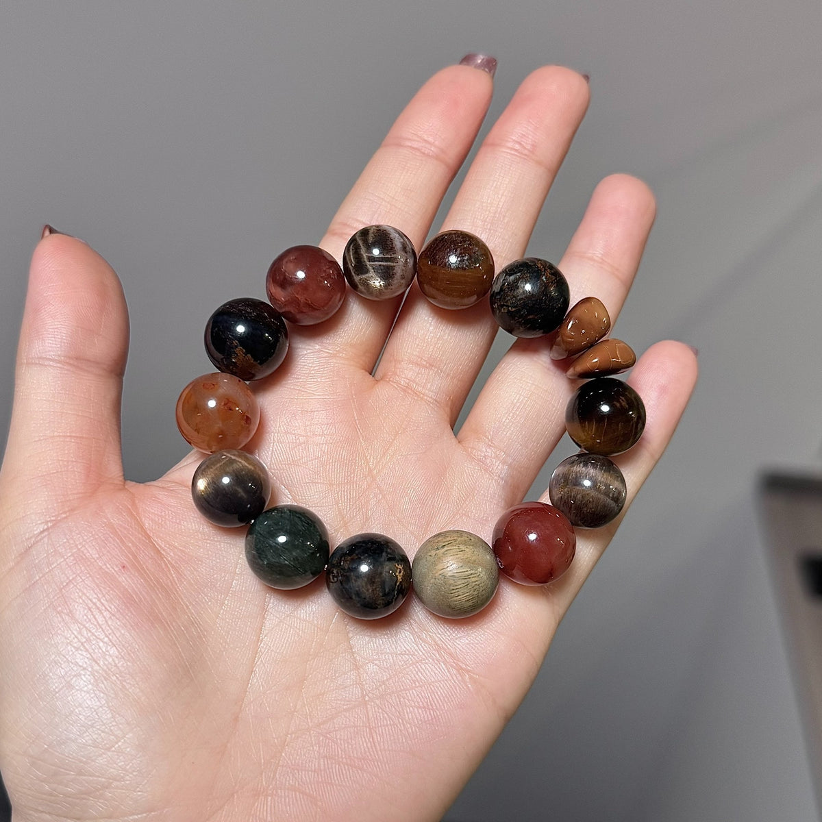 Bracciale con perle in pietre miste 13 mm