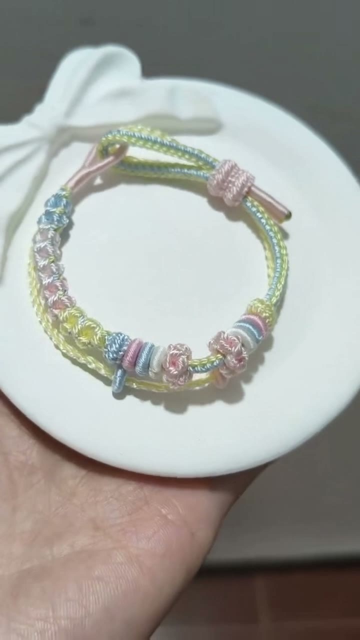 Handwoven Rainbow Gradient Bracelet with Adjustable Knot