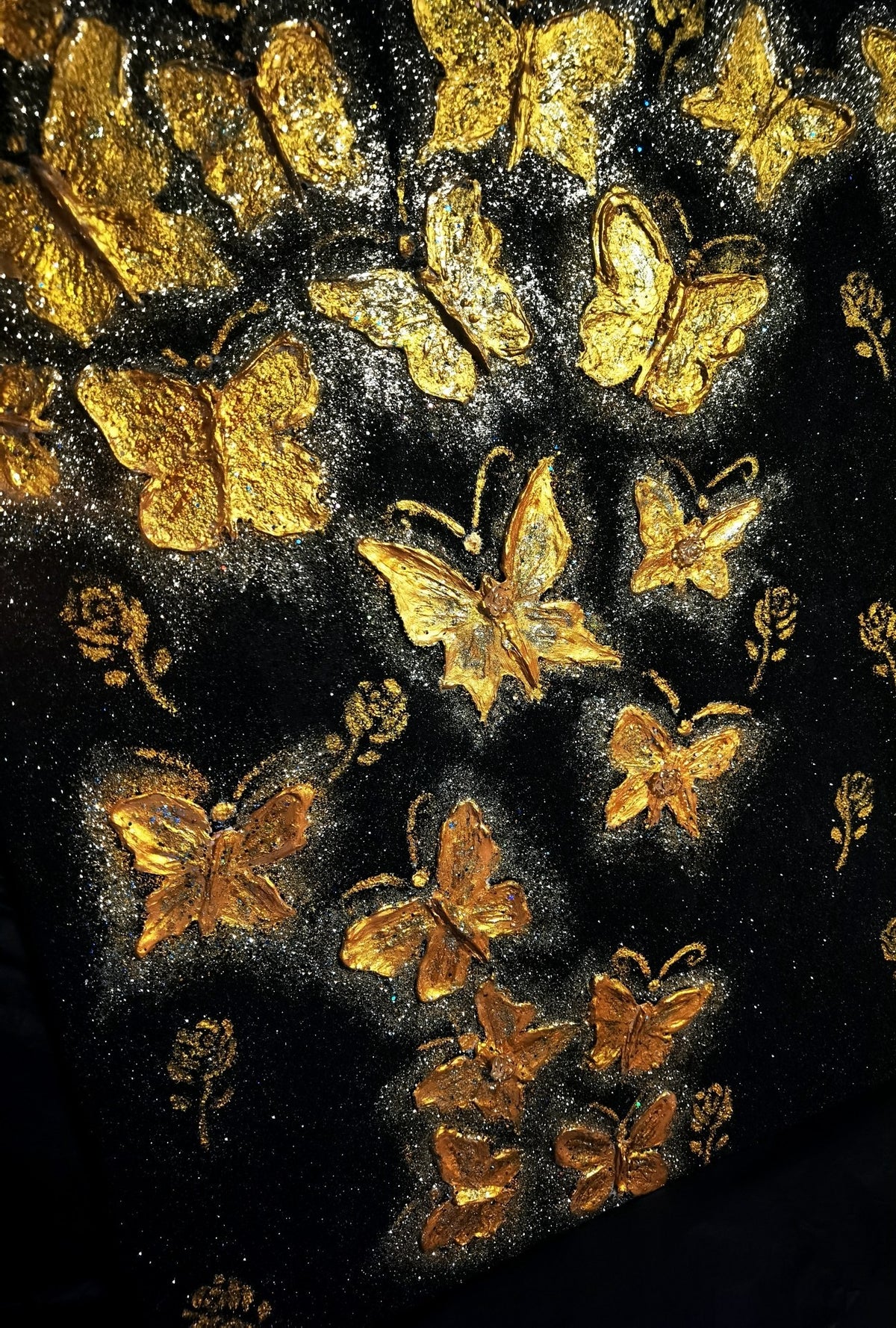 Quartz Sand Textured Gold Butterfly Art