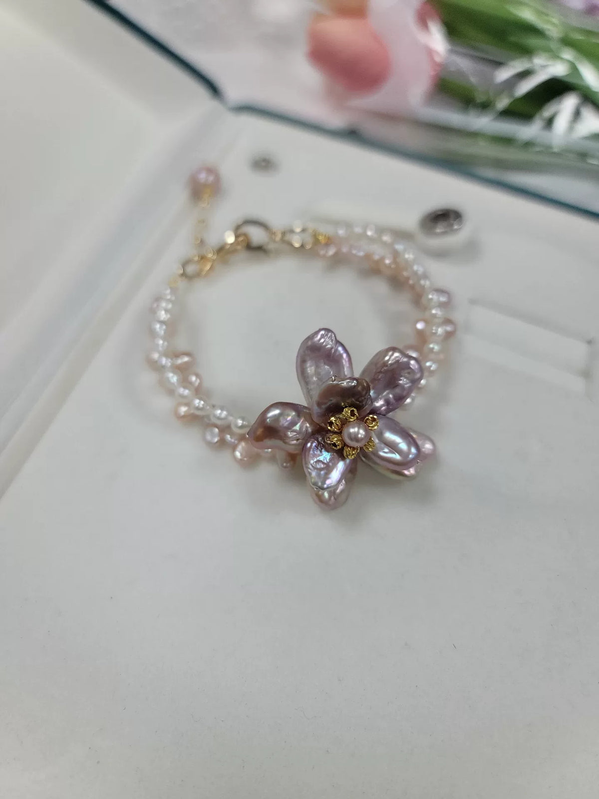 Double Layer Freshwater Pearl Flower Bracelet