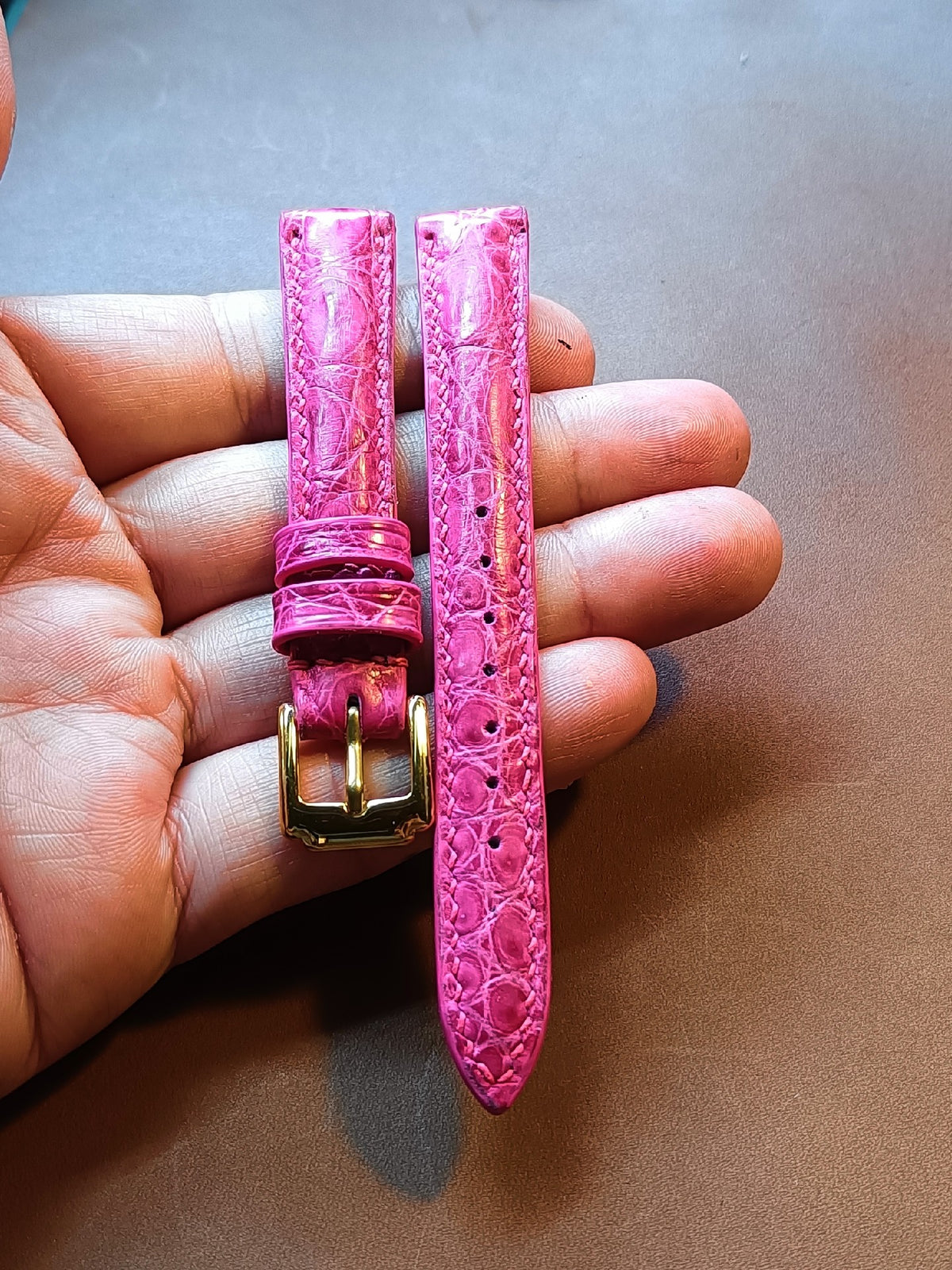 Pink Crocodile Leather Watch Strap
