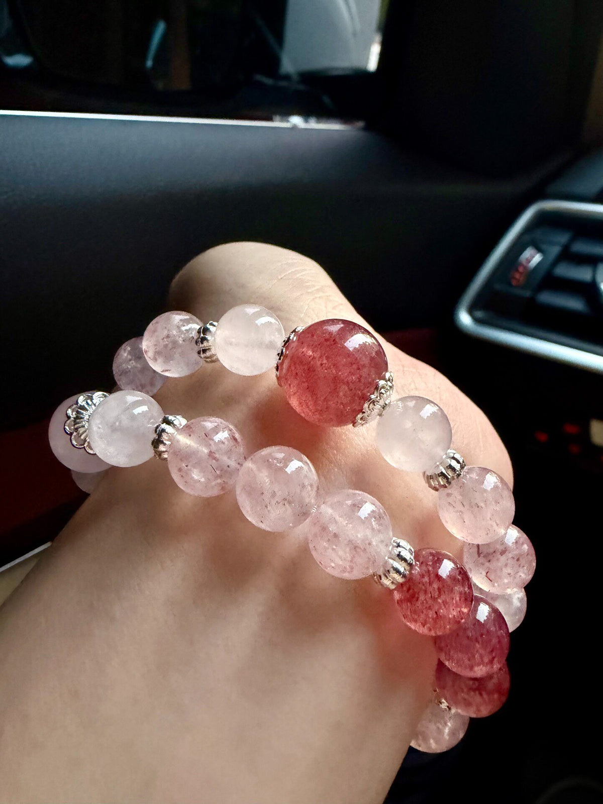 Double Strand Strawberry Quartz Jelly Crystal Bracelet