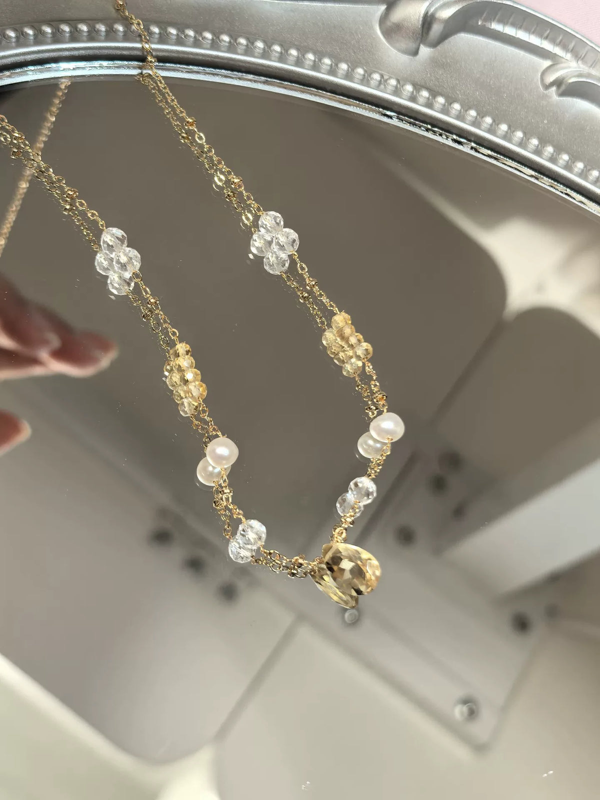 Collier de perles à double rang plaqué or 14k