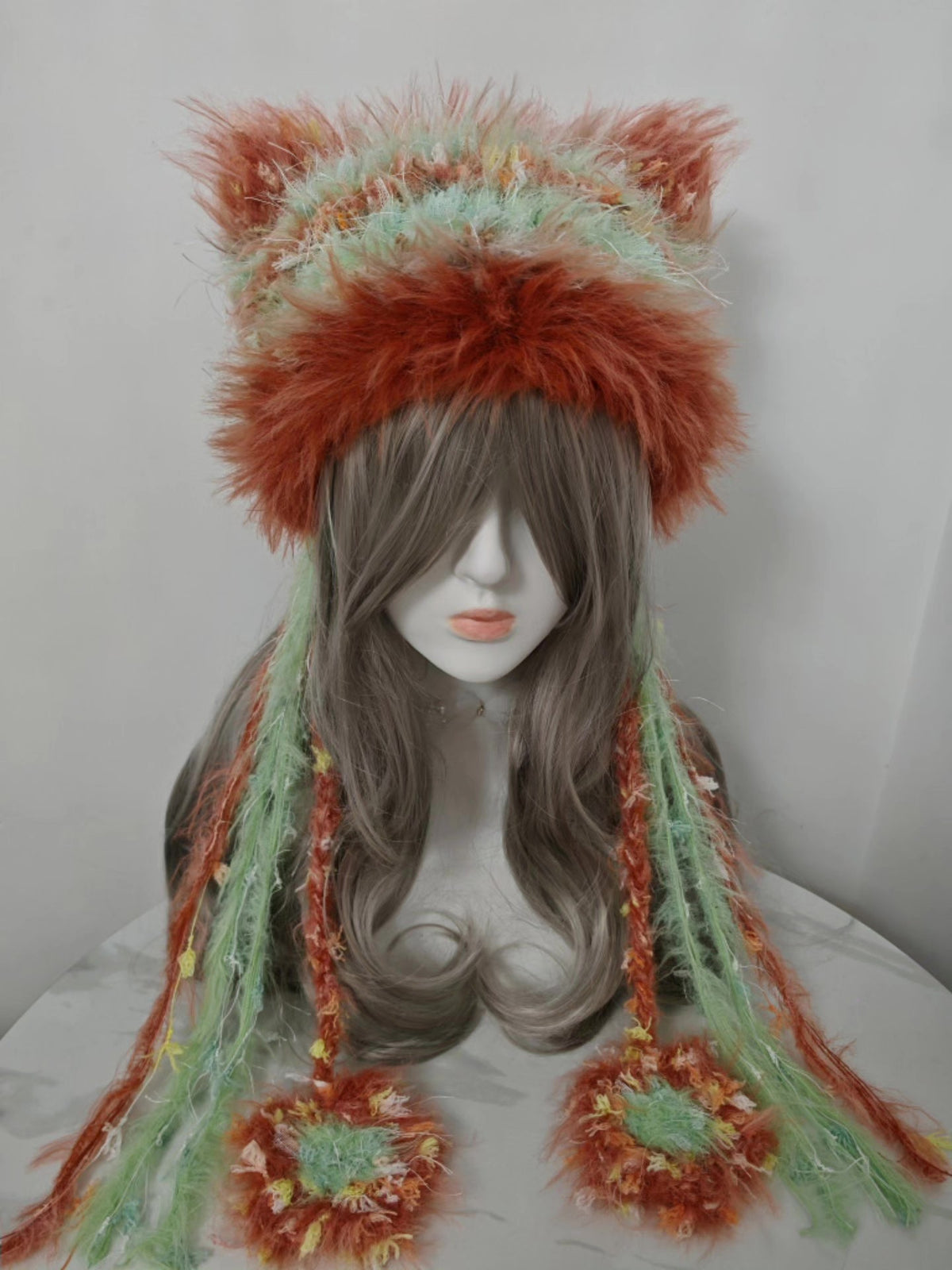 Fox Cat Ear Hat with Braided Tassels