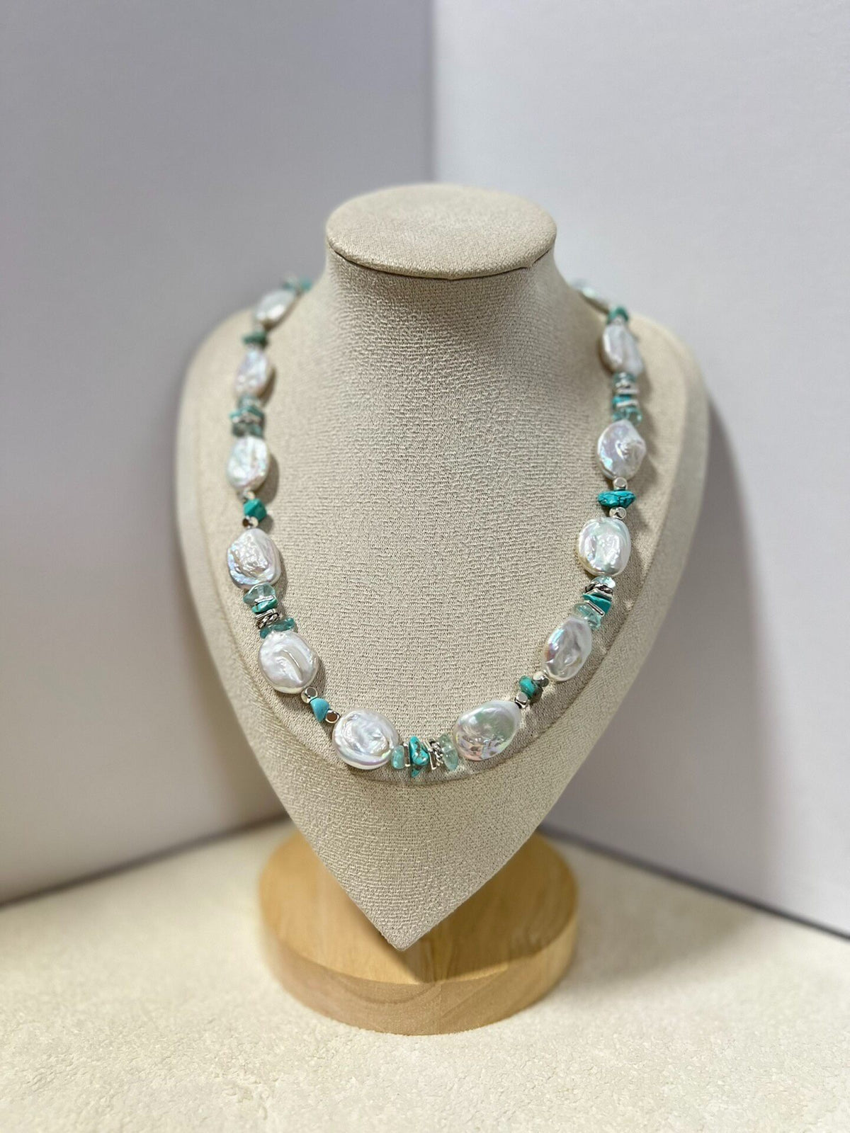 Baroque Pearl Turquoise Necklace Antique Silver