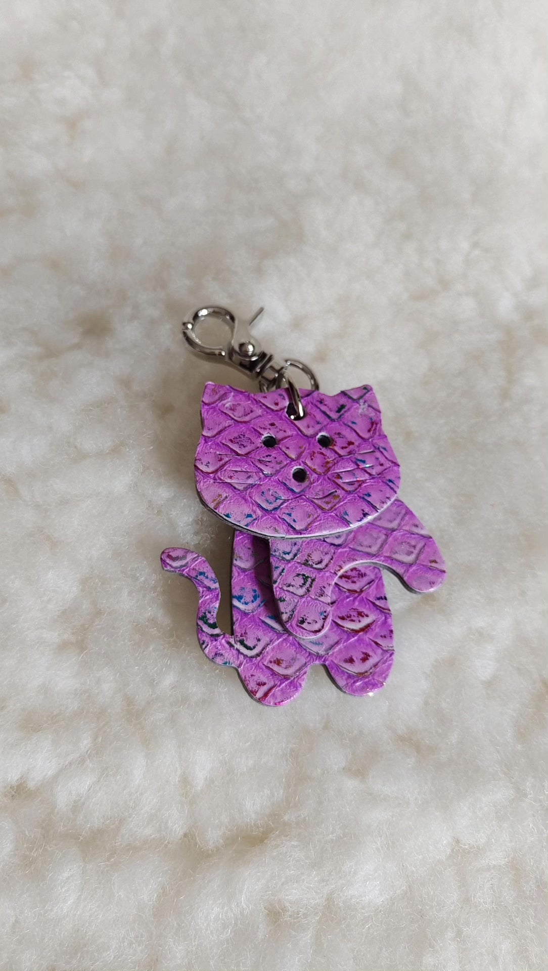 Purple Laser Dragon Scale Cat Leather Keychain