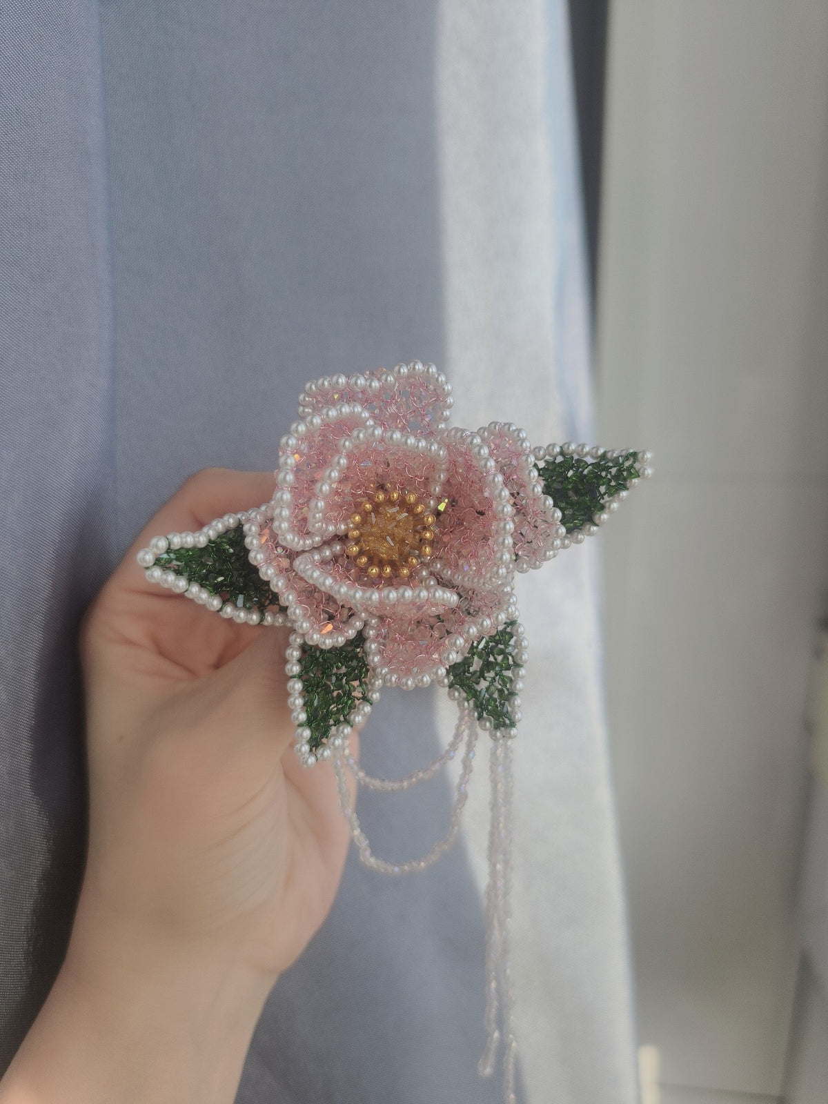 Beaded Peony Spring Clamp Hair Clip