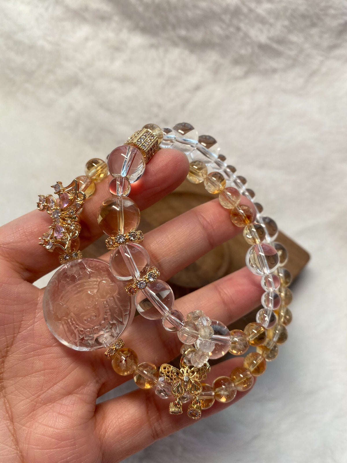 Yellow Tower Crystal White Crystal Double Bracelet