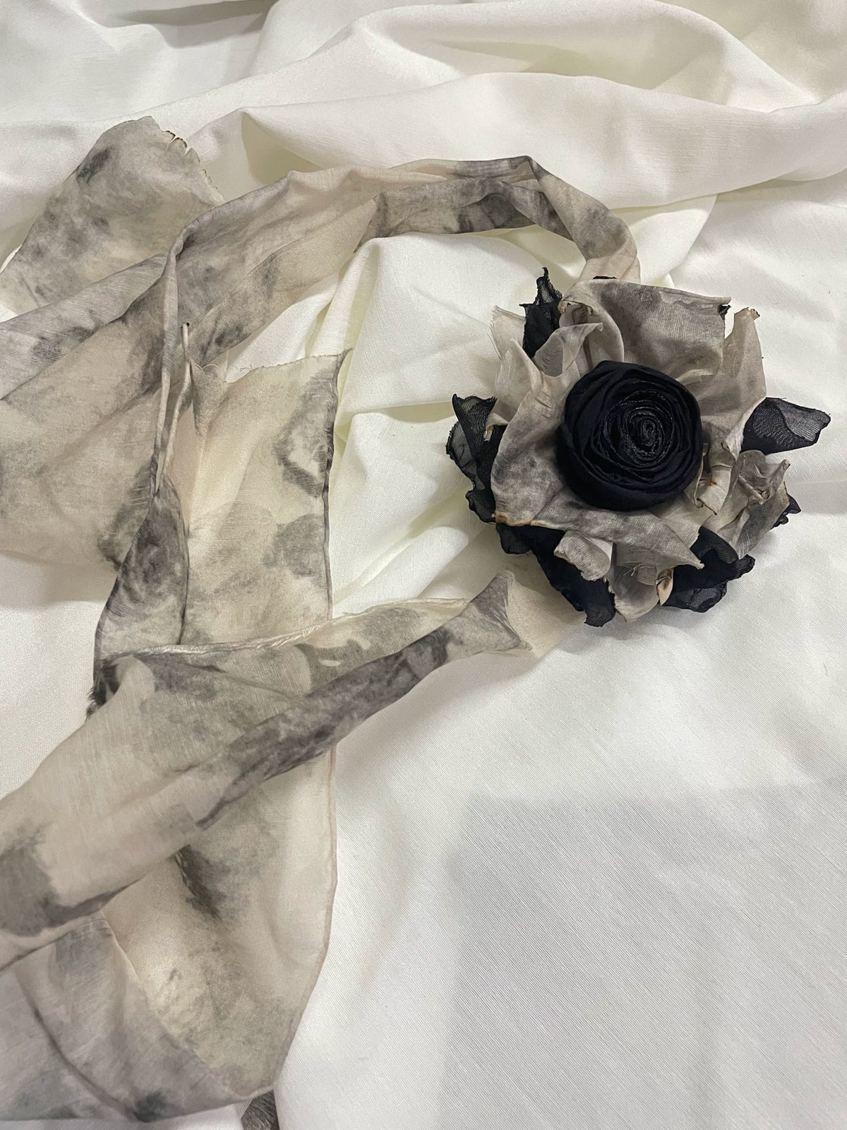 Handmade Ink Wash Fabric Rose Brooch