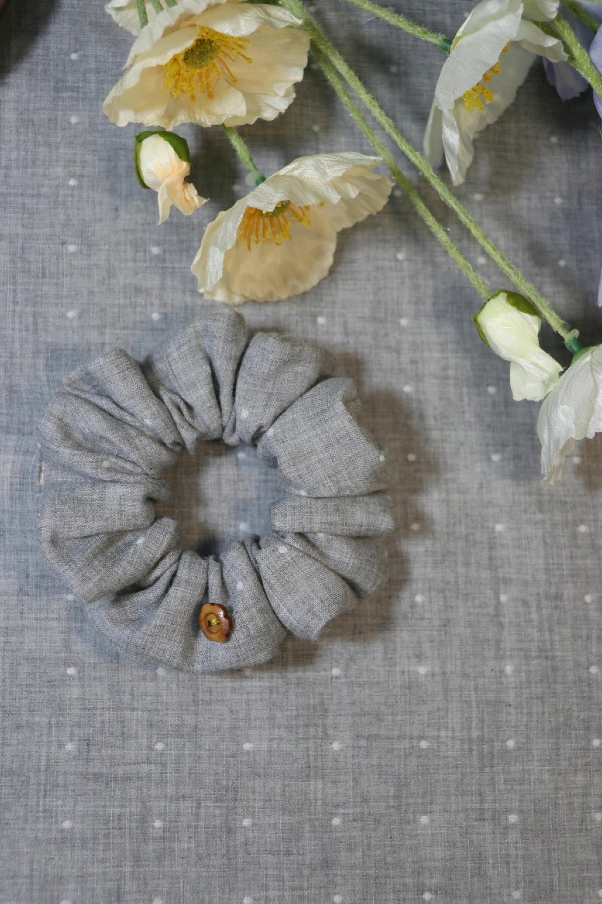 Gray Polka Dot Cotton Hair Scrunchie