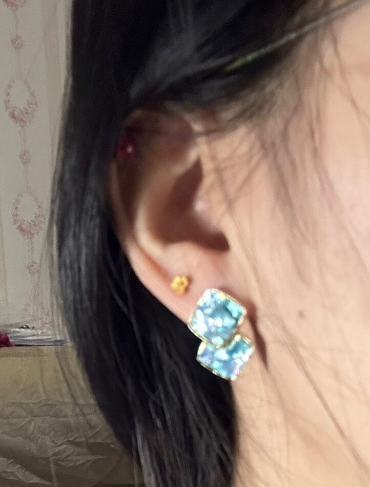 Intangible Cultural Heritage Mother-of-Pearl Geometric Sugar Cube Earrings