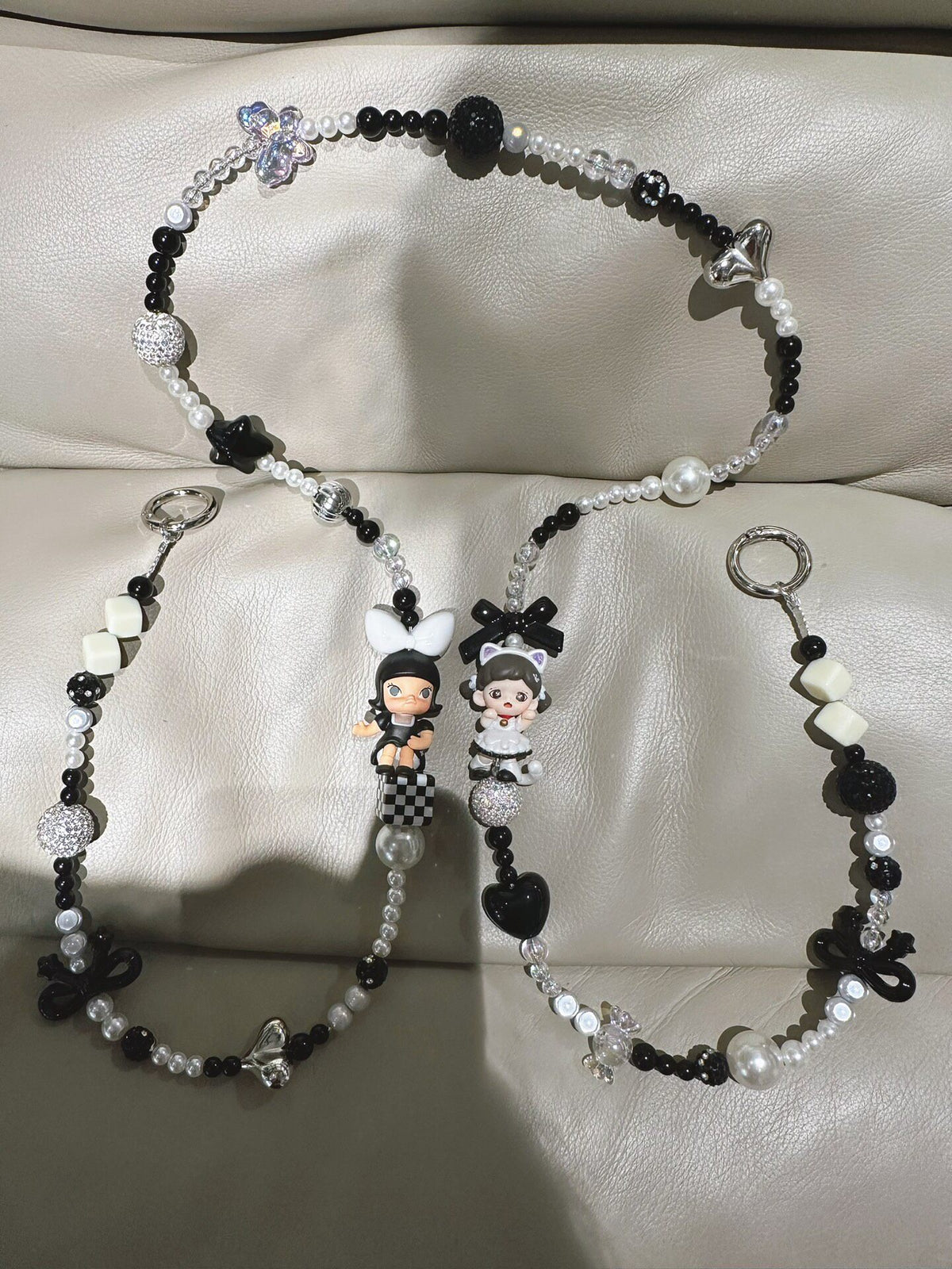 Black White Beaded Phone Crossbody Chain