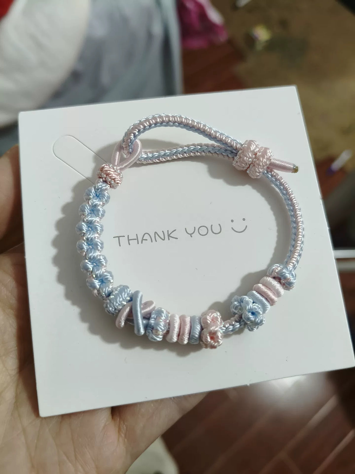 Pulseira Trançada Artesanal Rosa Azul Gradiente