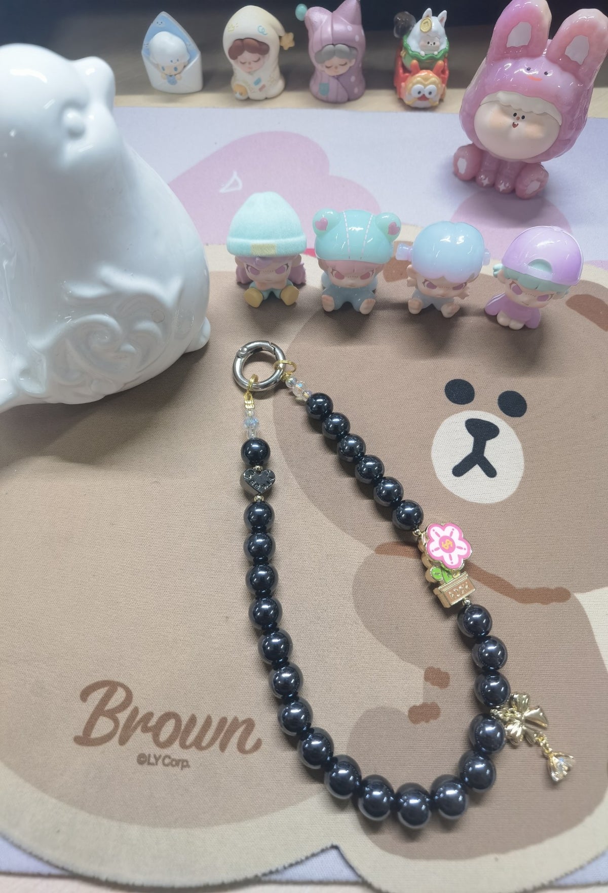Handcrafted Black Pearl Phone Strap