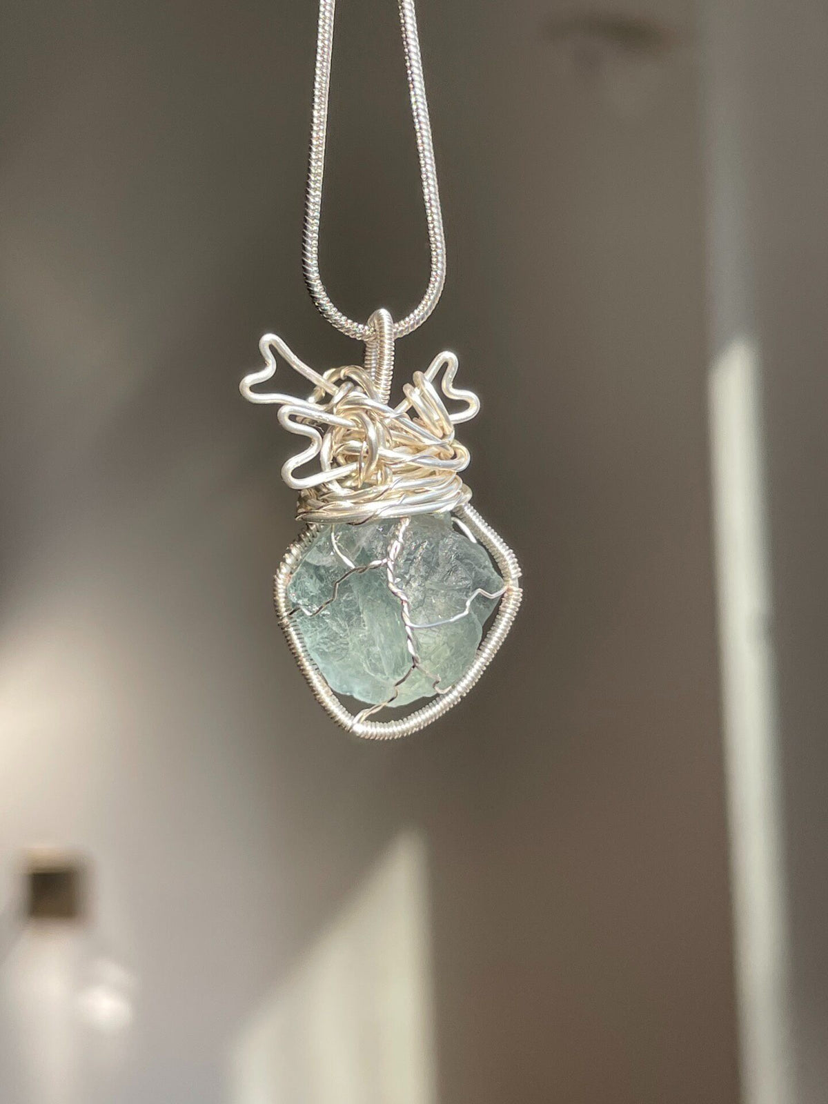 Handmade Crystal Pendant Necklace with Wire Wrap