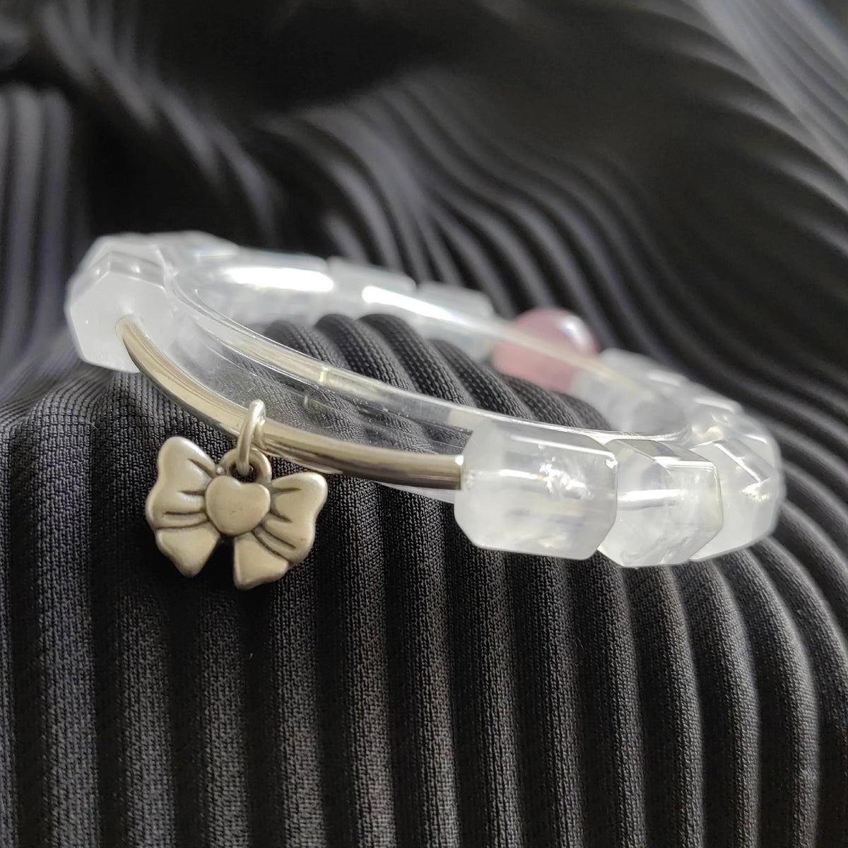 White Crystal Rose Quartz Beaded Bracelet