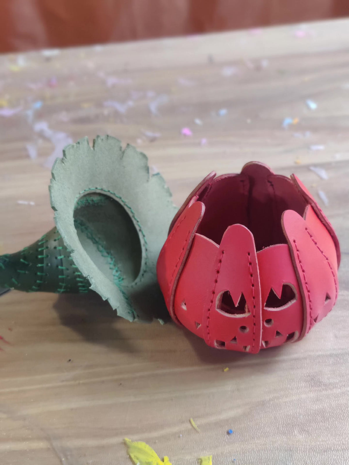 Orange Leather Pumpkin Container with Witch Hat