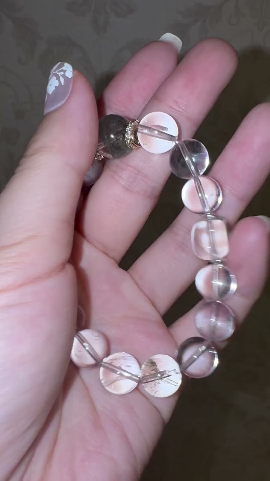 Pale Amethyst Green Phantom Quartz Beaded Bracelet