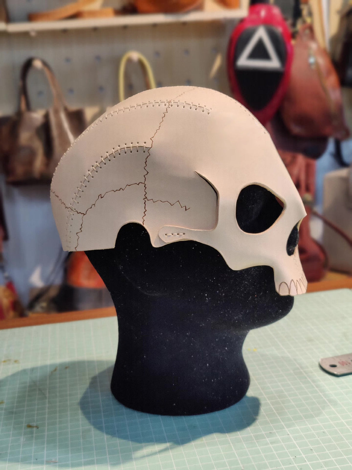 Handcrafted Leather Skull Mask with Horns